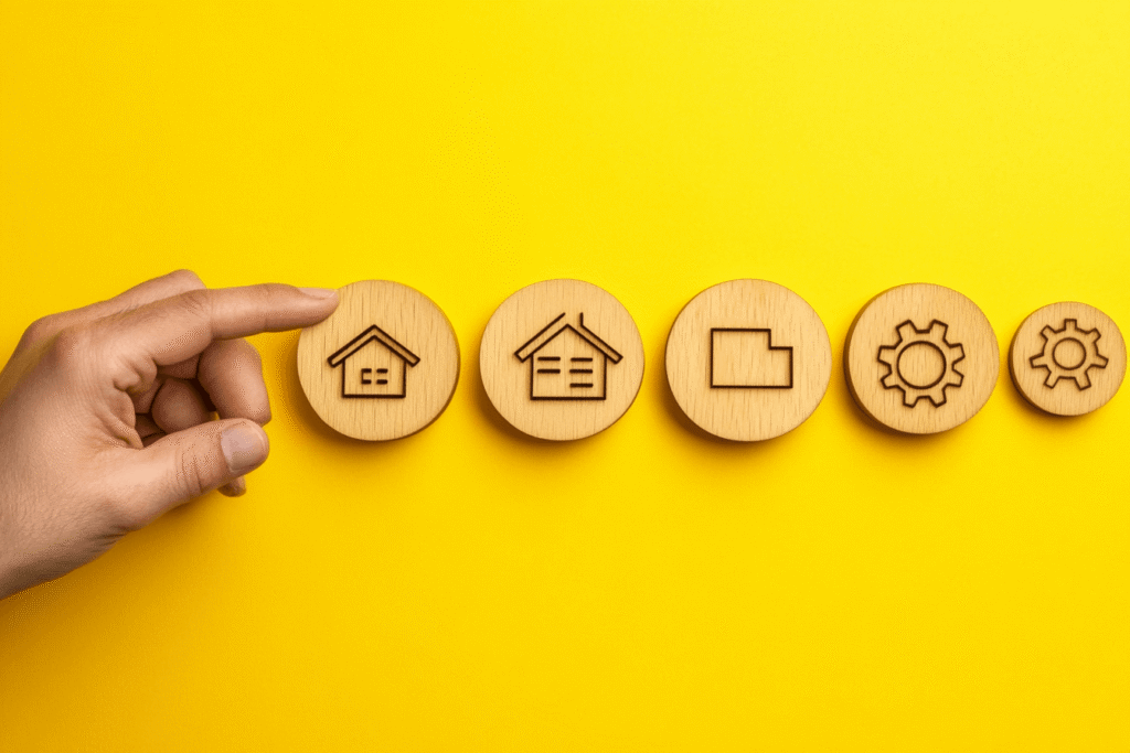 rondseller a hand pointing at wooden circle icons with real e 0b756795 34d9 4ff7 8b70 f58cfc098368 3